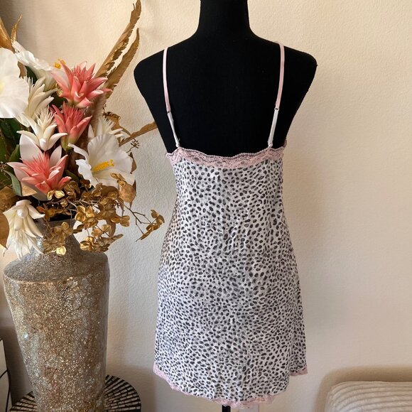 Y2K Gray & Pink Leopard Cheetah Babydoll Lingerie Mini Dress Top S - Picture 3 of 8
